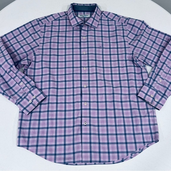 Tommy Bahama IslandZone Button Up Shirt Men’s Purple Blue Plaid Long Sleeve L - Picture 1 of 5